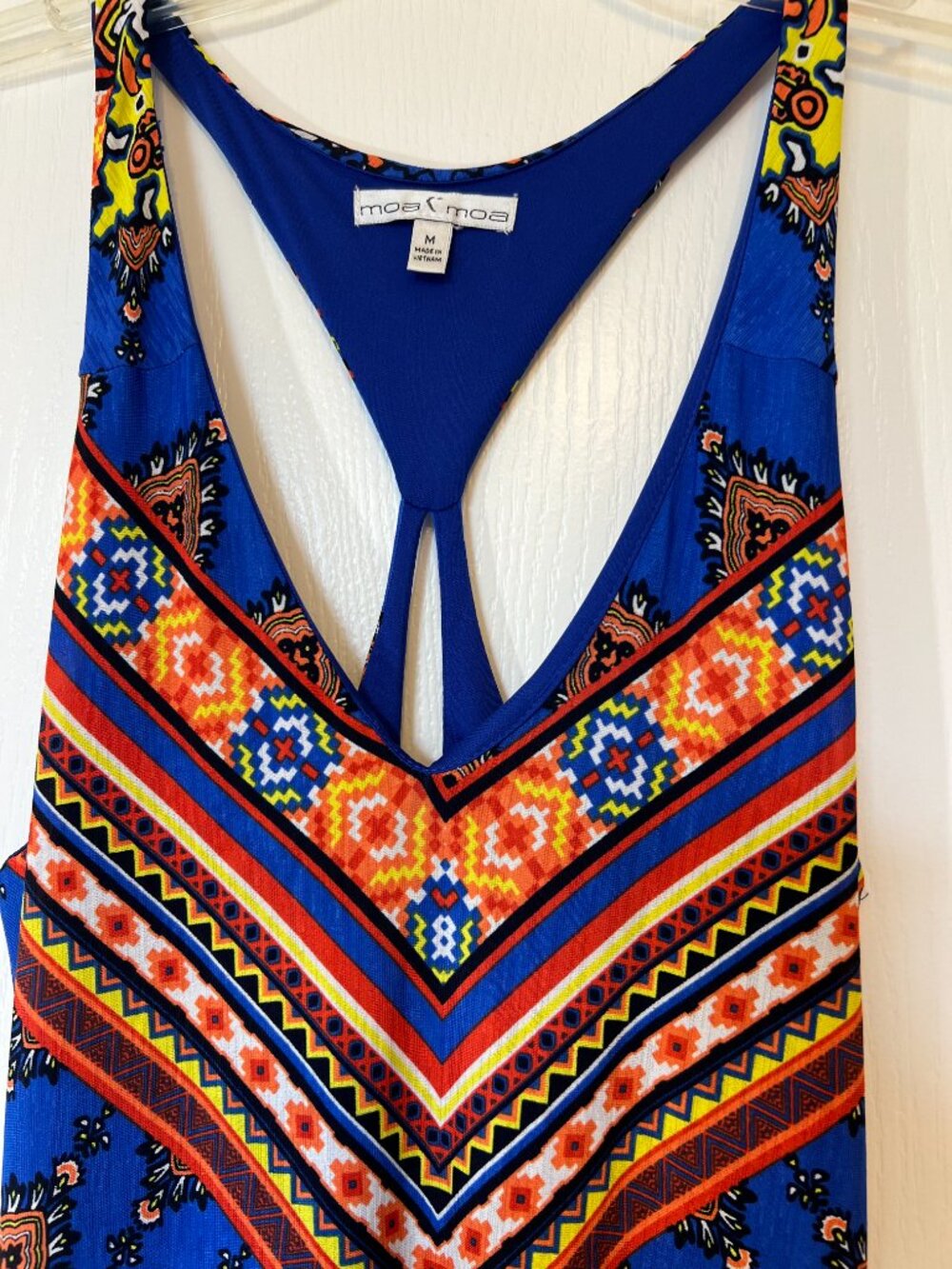 Moa Moa Boho Blue Aztec Print Racerback Maxi Dress Blue Orange Size Medium